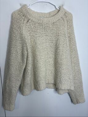 Milly Sweater Womens Large Fuzzy Cashmere Boucle Cream Minimalist Fuzzy Cozy